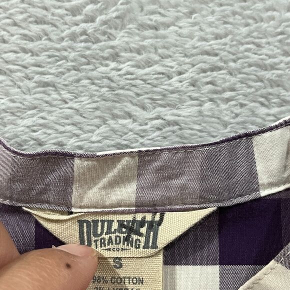 Duluth Trading Wrinklefighter Button‎ Up Shirt Womens S White Purple Gingham - Picture 4 of 7